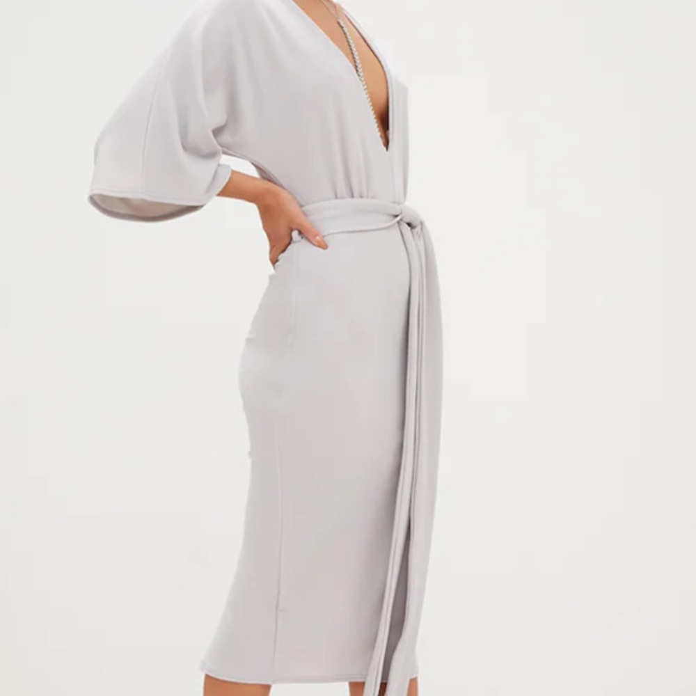 PrettyLittleThing Kimono Tie Waist Midi Dress